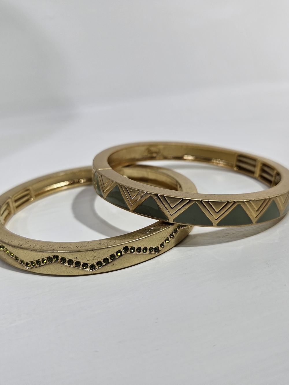 Lia Sophia Vintage Gold-Tone Stretch Bangle Set with Olive Green Accents